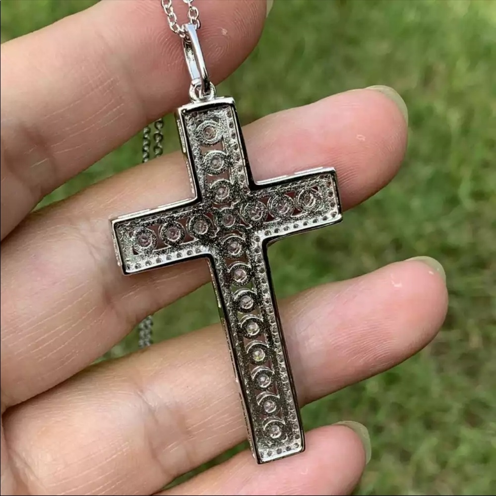 New 925 Silver Men Women Luxury Cross Diamond Necklace - Picture 13 of 16